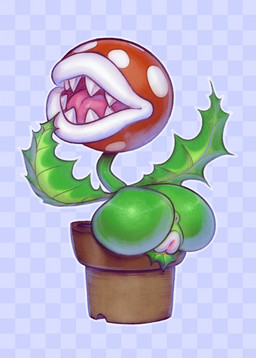 anus big_butt butt checkered checkered_background fangs female genitals leaf lips not_furry open_mouth pattern_background plant rear_view sharp_teeth simple_background solo teeth thick_lips vulva derek_hetrick mario_bros nintendo elemental_creature flora_fauna piranha_plant 2019 digital_media_(artwork) hi_res