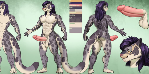 abs anthro balls big_penis erection genitals glans humanoid_genitalia humanoid_penis male muscular muscular_male nude pecs penis solo standing tail text franubis royce_stone_(dragonmate7) felid feline mammal pantherine snow_leopard absurd_res english_text hi_res model_sheet