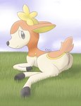 anus female feral genitals looking_at_viewer lying_on_ground on_ground orange_body pussy smile solo ellistia nintendo pokemon autumn_deerling deerling generation_5_pokemon pokemon_(species) hi_res