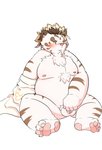 anthro balls belly blush flaccid fur genitals kemono male moobs nipples overweight overweight_anthro overweight_male penis simple_background solo white_background white_body white_fur lantu_(artist) lifewonders tokyo_afterschool_summoners licho_(tas) felid mammal pantherine tiger 2020