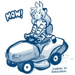 anthro chibi driving female hair lawn_mower long_hair onomatopoeia open_mouth pawpads paws simple_background simple_eyes sitting solo sound_effects striped_body stripes tail text vehicle white_background conditional_dnp tom_fischbach twokinds flora_(twokinds) felid keidran mammal pantherine tiger 1:1 2024 adobe_photoshop_(artwork) blue_and_white digital_media_(artwork) english_text monochrome sketch