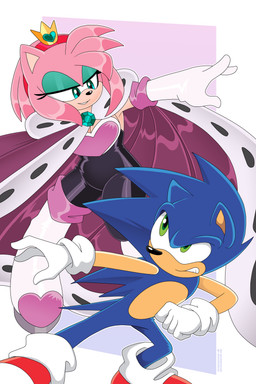 accessory alternate_costume anthro armwear blue_body blue_fur boots breasts cleavage clothed clothing clothing_swap cosplay crown elbow_gloves eyeshadow female footwear footwear_only fur geometric_background gloves green_eyes hair hair_accessory hairband handwear headgear heart_clothing heart_gem heart_symbol legwear makeup male mantle mostly_nude pink_hair red_hairband shoes shoes_only simple_background smile teal_eyes thigh_boots thigh_highs nico_neko sega sonic_the_hedgehog_(series) amy_rose rouge_the_bat sonic_the_hedgehog eulipotyphlan hedgehog mammal 2023 2:3 absurd_res hi_res