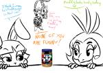 2_heads anthro bib buckteeth clothing container dialogue exposed_endoskeleton female food group hat headgear headwear heart_symbol jar machine male multi_head peanut_butter simple_background teeth text top_hat white_background inkyfrog five_nights_at_freddy's five_nights_at_freddy's_2 scottgames mangle_(fnaf) toy_bonnie_(fnaf) toy_chica_(fnaf) toy_freddy_(fnaf) animatronic avian bear bird canid canine chicken fox galliform gallus_(genus) lagomorph leporid mammal phasianid rabbit robot 2015 english_text