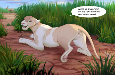 4_toes butt dialogue feet female feral fur genitals looking_at_viewer outside pawpads paws quadruped rear_view smile solo speech_bubble tail teeth text toes tongue vulva reallynxgirl felid lion mammal pantherine 2025 digital_drawing_(artwork) digital_media_(artwork) english_text hi_res