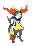 ambiguous_gender anthro biped black_body blue_eyes fur inner_ear_fluff scarf simple_background solo tuft white_background yellow_body yellow_fur sealer4258 nintendo pokemon seal_(sealer4258) braixen generation_6_pokemon pokemon_(species) hi_res