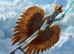 armor diving feathered_wings feathers flying holding_object holding_weapon low-angle_view male melee_weapon outside polearm sky skyscape solo warrior weapon winged_arms wings worm's-eye_view jason_rainville hasbro magic:_the_gathering wizards_of_the_coast aven avian bird official_art watermark