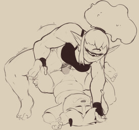 amazon_position anthro barefoot blush bottomless breasts clothed clothing dominant duo feet female female_penetrated genitals hair horn humanoid_on_anthro humanoid_pointy_ears larger_dom larger_female male male/female male_penetrating male_penetrating_female nude penetration penile penile_penetration penis penis_in_vagina pointy_ears pubes sex simple_background size_difference smaller_male smile soles vaginal vaginal_penetration vulva lurkin io_(lurkin) sprockey_hudson bovid bovine cattle cyclops humanoid mammal 2023 hi_res monochrome