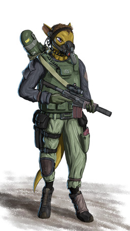 4_fingers air_tank ambiguous_gender anthro armor belt body_armor boots bottomwear clothed clothing digitigrade electronics fingers footwear furgonomic_footwear furgonomics green_body gun holding_gun holding_object holding_ranged_weapon holding_weapon knee_pads military_uniform pants purple_eyes radio ranged_weapon rebreather rifle scope shoes simple_background solo standing torn_ear uniform weapon white_background tiny_dragon project_silverfish inheritor lizard reptile scalie 2025 9:16 hi_res