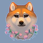 1:1 artist_name canid canine canis domestic_dog flower front_view fur headshot_portrait hi_res icon leaf mammal multicolored_body multicolored_fur orange_body orange_ears orange_fur pink_flower plant portrait signature simple_background solo vhitany