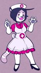 accessory anthro clothed clothing female footwear hair headgear headwear high_heels lipstick makeup nurse nurse_clothing nurse_headwear raised_arms shoes short_hair simple_background solo tail creator_ant naiyah_(creator_ant) domestic_cat felid feline felis mammal hi_res