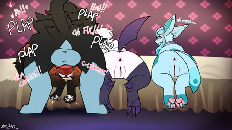 3_toes 4_toes anus balls bed big_penis blue_body blue_eyes blue_fur blue_tail brown_body brown_fur brown_tail butt claws erection faceless_character faceless_male feet female female_feral female_penetrated feral feral_on_feral feral_penetrated feral_penetrating feral_penetrating_feral from_behind_position fur furniture genitals grey_body grey_fur group horn humanoid_genitalia humanoid_genitalia_on_feral humanoid_vulva humanoid_vulva_on_feral inner_ear_fluff inside larger_feral larger_male lineup lying lying_on_bed male male/female male_feral male_penetrating male_penetrating_female mounting nude on_bed on_front one_after_another open_mouth pawpads paws penetration penile penile_penetration penis penis_in_vagina presenting presenting_anus presenting_hindquarters presenting_vulva quadruped rear_view sex side_by_side size_difference smaller_female smaller_feral smaller_penetrated smile soles stretched_pussy tail tight_fit toe_claws toes tuft vaginal vaginal_penetration vulva white_body white_fur lonewolffl nintendo pokemon lone_(lonewolffl) absol eeveelution generation_3_pokemon generation_4_pokemon generation_8_pokemon glaceon luxray nickit pokemon_(species) 2025 digital_drawing_(artwork) digital_media_(artwork) hi_res