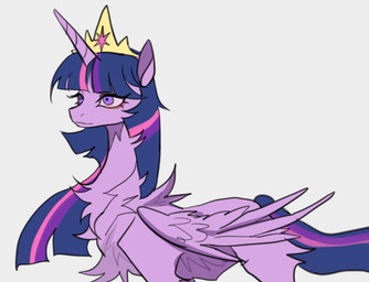 crown female feral fluffy headgear horn looking_offscreen neutral_expression simple_background solo tired_eyes wings moonightoka friendship_is_magic hasbro my_little_pony mythology queen_twilight_(mlp) twilight_sparkle_(mlp) equid equine mammal mythological_creature mythological_equine winged_unicorn