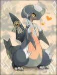 bow_ribbon feral gabite generation_4_pokemon heart_symbol kantarou lace low_res male nintendo pokemon pokemon_(species) solo sparkles