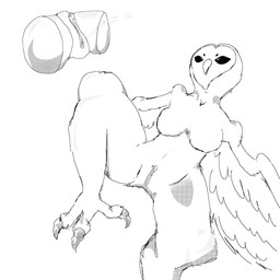 anthro bodily_fluids breasts clitoris ejaculation female genital_fluids genitals vaginal_fluids vaginal_squirting wings b3ff avian bird owl 1:1 absurd_res hi_res monochrome