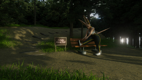 anthro bench brae_mcdoe-imanara_(cantgetprivacy) breasts butt clothed clothing female grass hairless hiking nature nature_background outside piercing plant sign standing stretching thick_thighs tree justyschultzy domestic_cat felid feline felis hairless_cat mammal sphynx_(cat) 16:9 3d_(artwork) digital_media_(artwork) hi_res widescreen