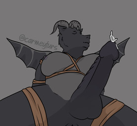 anthro bdsm big_breasts big_penis bondage bound breasts ejaculation erection front_view genitals gynomorph horn intersex low-angle_view nipples penis restraints ridged_humanoid_penis rope rope_bondage solo carmeyfurs microsoft minecraft mojang mythology xbox_game_studios dragon ender_dragon mythological_creature mythological_scalie scalie hi_res