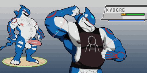 anthro armpit_hair balls body_hair bottomless bottomless_male clothed clothing erection flexing flexing_bicep flexing_both_biceps game_screen genitals hud idle_animation male muscle_shirt musclegut muscular muscular_male nipples nude scar shirt solo tank_top topwear yellow_eyes vitor_swissidoldragon nintendo pokemon generation_3_pokemon kyogre legendary_pokemon pokemon_(species) animated