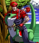 apple duo feral food fruit long_tongue looking_at_viewer male muscular muscular_male outside parody plant prehensile_tongue realistic riding sky straddling tail tongue unknown_artist mario_bros mario_calimocho nintendo mario green_yoshi human mammal reptile scalie yoshi digital_media_(artwork) oekaki