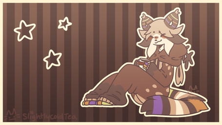 ambiguous_gender anthro border cheek_tuft clothing container cup facial_tuft female fur holding_container holding_cup holding_object long_tail onesie solo star tail tan_body tan_fur tuft yellow_border slightlycoldtea domestic_cat felid feline felis lynx mammal 16:9 hi_res widescreen