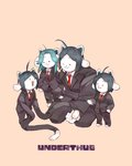 ahoge clothing group hair necktie noodly_appendage red_eyes red_necktie suit white_body amy890752 undertale undertale_(series) bob_(undertale) temmie_(undertale) mammal tem