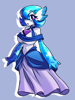 blue_arms blue_hair blue_highlights clothing dress female freckles hair highlights_(coloring) horn looking_at_viewer purple_eyes solo vic88 nintendo pokemon wave_(nickzilla) gardevoir generation_3_pokemon humanoid pokemon_(species) hi_res