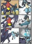 anthro duo fight garchomp generation_4_pokemon hi_res hypocrite hypocrite_(artist) inside kick lucario male male/male nintendo paws pokemon pokemon_(species) running teeth teeth_showing