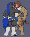 anthro big_muscles biped bulge butt clothed clothing duo huge_muscles interspecies looking_at_viewer male male/male manly muscular muscular_male smile standing tight_clothing topless underwear neosavias equid equine felid horse lion mammal pantherine 4:5 hi_res