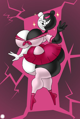 4_fingers anthro asian_clothing big_breasts big_butt black_body black_fur bottomwear breasts bubble_butt butt clothed clothed_anthro clothed_female clothing curvy_figure east_asian_clothing eyelashes facial_markings female female_anthro fingers footwear fur geometric_background grin head_markings japanese_clothing japanese_school_uniform legwear logo markings multicolored_body multicolored_fur muzzle_(marking) school_uniform serafuku shoes simple_background skirt small_waist smile socks solo spherical_breasts star_emanata text thick_thighs thigh_highs thigh_socks two_tone_body two_tone_fur uniform walking wasp_waist white_body white_fur wide_hips thatdawgmurray danganronpa spike_chunsoft monokuma bear mammal 2025 absurd_res aliasing artist_logo artist_name digital_media_(artwork) hi_res signature busty_boy_(lore)