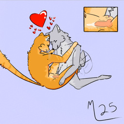 accurate_knotting anthro balls_deep breasts clitoris erect_tail female fur genitals grey_body grey_fur heart_symbol intimate knot_swelling knotting male male/female multicolored_body multicolored_fur orange_body orange_fur orgasm orgasm_face penetration realistic_penis_size romantic romantic_sex sex side_boob tail tail_motion tailwag vaginal vaginal_knotting vaginal_penetration vulva mobsterlobster canid canine canis felid feline mammal wolf trans_(lore) trans_woman_(lore)