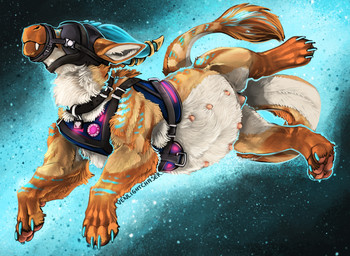 animal_genitalia animal_vulva blindfold blue_claws blue_horn brown_body brown_fur brown_mane claws collar cosmic_background female feral fur genitals harness horn leather leather_harness mane multi_nipple muzzle_(object) muzzled nipples pawpads pink_pawpads pink_vulva pregnant pregnant_female pregnant_feral snout solo space space_background tail tail_tuft tuft vulva white_body white_fur venlightchaser mythology kalenai dragon furred_dragon furred_scalie mythological_creature mythological_scalie scalie 2026