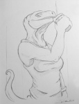 anthro beverage breasts coffee drinking eyes_closed female non-mammal_breasts solo tail syrinoth lizard reptile scalie 2017 monochrome