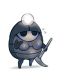 anthro areola biped black_eyes blue_areola blue_blush blue_nipples blush breasts female holding_pickaxe nipples pickaxe simple_background solo standing white_background bayonet_(artist) hollow_knight team_cherry myla_(hollow_knight) 2025 4:5 absurd_res digital_media_(artwork) hi_res