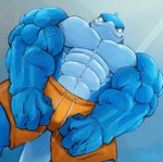 abs anthro big_muscles blue_body bulge clothed clothing flexing looking_at_viewer male muscular muscular_male pecs solo topless vains waddledox mako_(plain_white) fish mackerel_shark mako_shark marine shark white_shark animated short_playtime