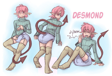 clothing diaper ear_piercing exposed_diaper femboy furgonomics hair hand_on_floor legwear long_tail male open_mouth piercing pink_eyes pink_hair pointy_ears sitting solo spade_tail stockings sweater tail tail_clothing tail_wrapped_around_leg topwear turtleneck yawn atreyatan desmond_(atreyatan) demon humanoid absurd_res hi_res model_sheet unfinished