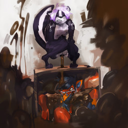anthro black_body black_fur box butt container duo eating_feces feces feces_in_mouth forced fur hair male male/male multicolored_body multicolored_fur orange_body orange_fur pooping scatplay slave toilet_slave white_body white_fur tompossum gamma_the_skunk stiletto_the_fox canid canine fox mammal mephitid skunk 1:1 hi_res
