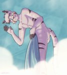 anthro blush butt fur fur_markings grey_body grey_fur hair looking_at_butt looking_back male markings multicolored_body multicolored_fur nude shower simple_background smile smiles solo standing steam tail tail_markings towel water wet solarlewds jinx_(solarlewds) felid feline mammal digital_media_(artwork) hi_res