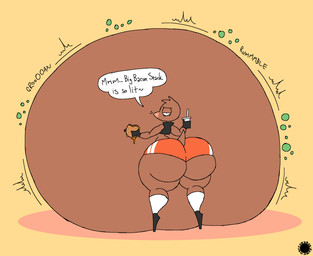 anthro bar_emanata belly belly_expansion big_belly big_butt bottomwear brown_body brown_fur bubble_butt bubble_emanata burger butt clothing container cropped_jacket cup curvy_figure dialogue emanata expansion eyelashes femboy flash_emanata food footwear fur gloves handwear head_tuft huge_belly huge_butt huge_hips huge_thighs hyper hyper_belly knee_highs knee_socks legwear logo male onomatopoeia rear_view rumbling_stomach shoes shorts small_waist socks solo sound_effects speech_bubble tail text thick_thighs tuft wasp_waist whiskers wide_hips thatdawgmurray evan_laveldivan eulipotyphlan mammal mole_(animal) aliasing artist_logo artist_name digital_media_(artwork) english_text hi_res signature