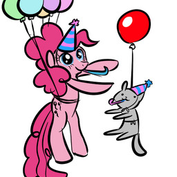 ambiguous_gender attached_to_balloon balloon balloon_support blue_eyes clothed clothed_feral clothing cutie_mark duo female feral fur grey_body grey_fur hair hanging_from_balloon happy hat hat_only headgear headgear_only headwear headwear_only inflatable inflatable_support mostly_nude party_hat pattern_clothing pattern_hat pattern_headgear pattern_headwear pink_hair pom_hat simple_background smile striped_clothing striped_hat striped_headgear striped_headwear stripes white_background unknown_artist friendship_is_magic hasbro my_little_pony pinkie_pie_(mlp) domestic_cat earth_pony equid equine felid feline felis horse mammal pony 1:1 digital_media_(artwork) low_res source_request
