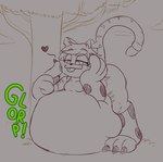 abdominal_bulge after_vore ambiguous_gender ambiguous_prey anthro anthro_pred digestion female female_pred fully_inside heart_symbol notched_ear plant rumbling_stomach tree vore cabezilla ariel_the_tiger felid mammal pantherine tiger hi_res sketch