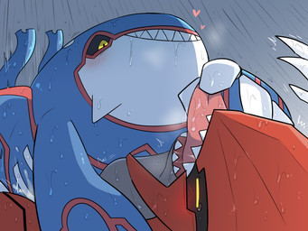 duo female feral male male/female raining sleeping teasing wet wet_body gngmrkas game_freak nintendo pokemon generation_3_pokemon groudon kyogre legendary_pokemon pokemon_(species) 4:3