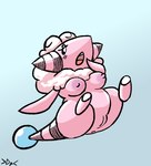 anthro anus areola big_breasts bovid breasts caprine covering covering_mouth darkpatito featureless_hands female feral flaaffy generation_2_pokemon genitals mammal nintendo nipples pink_body pokemon pokemon_(species) pussy restricted_palette sheep simple_background solo
