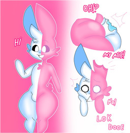 anthro bite butt butt_bite candy dessert ear_bite food gummy_(food) male pink_body small_waist solo text thick_thighs white_body white_eyes lokbunny17 lok_bunny food_creature gummy_creature lagomorph leporid living_candy mammal rabbit english_text hi_res portuguese_text