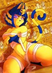 anthro bandage big_breasts blue_hair breasts clothing egyptian egyptian_clothing female hair hypnosis hypnotizing_viewer looking_at_viewer mind_control ringed_eyes slim solo thick_thighs yellow_body screwchaos animal_crossing ankha_zone nintendo ankha_(animal_crossing) domestic_cat felid feline felis mammal absurd_res hi_res