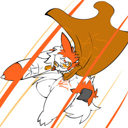 anthro belly cape clothing eyewear fluffy fluffy_tail fur glasses male pen scarf simple_background slightly_chubby solo tail text white_body white_eyes white_fur ison_kreart nintendo pokemon ison_kreart(character) generation_3_pokemon mammal pokemon_(species) zangoose 1:1 absurd_res chinese_text hi_res translated