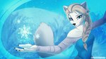 5_fingers alternate_species anthro black_claws blue_clothing breasts claws clothed clothing female finger_claws fingers fur furrification grey_hair hair looking_at_viewer monotone_hair solo text eipril disney frozen_(disney) elsa_(frozen) arctic_fox canid canine fox mammal true_fox 16:9 2017 url widescreen