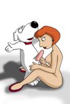 anthro breasts collar duo ear_piercing female hair human_on_anthro interspecies lipstick makeup male male/female nipples nude orange_hair piercing red_collar short_hair unknown_artist family_guy brian_griffin lois_griffin canid canine canis domestic_dog human mammal hi_res