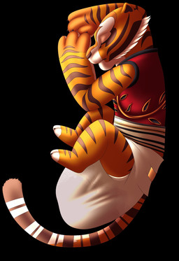 anthro big_diaper clothed clothing curled_up diaper eyes_closed feces female fetal_pose huge_diaper mouth_closed sleeping snout soiled soiled_diaper solo unclean_diaper used_diaper wearing_diaper deviantdaredevil dreamworks kung_fu_panda master_tigress felid mammal pantherine hi_res
