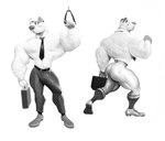 anthro belt big_bulge big_muscles big_nose big_penis blush bottomless bottomwear briefcase bulge butt canid canine canis clothed clothing detailed_bulge domestic_dog embarrassed erection erection_under_clothing floppy_ears footwear genital_outline genitals hi_res huge_muscles long_penis male mammal mezcal_(artist) multiple_poses muscular muscular_anthro muscular_legs muscular_male muscular_thighs necktie pants penis penis_outline pose shoes socks solo standing tight_clothing topwear