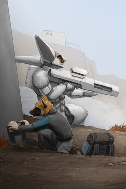 anthro armor athletic backpack big_ears black_body black_fur black_nose blue_eyes bomb bottomwear brown_body brown_eyes brown_fur clothed clothed_anthro clothed_male clothing duo explosives focused fully_clothed fully_clothed_anthro fully_clothed_male fur gun headgear helmet holding_object holding_weapon male outside pants paws plate_armor ranged_weapon rifle shirt size_difference tail tan_body tan_fur topwear weapon ipoke kendur krieg_gsd canid canine canis domestic_dog felid german_shepherd herding_dog mammal pastoral_dog si'itiae 2025 2:3 hi_res