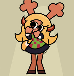 :3 anthro antlers blonde_hair brown_body brown_eyes chibi clothed clothing dress eyelashes female hair horn long_hair simple_background smile solo tail i-win deltarune undertale_(series) noelle_holiday deer mammal new_world_deer reindeer 2026 absurd_res digital_drawing_(artwork) digital_media_(artwork) hi_res